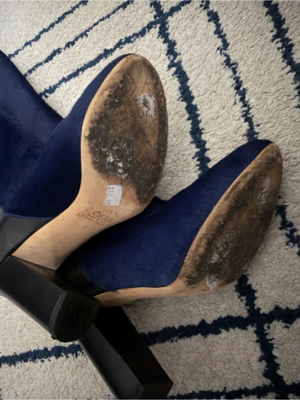Rare J. Crew Navy calf hair and Black leather Knee-High Block Heel Boots